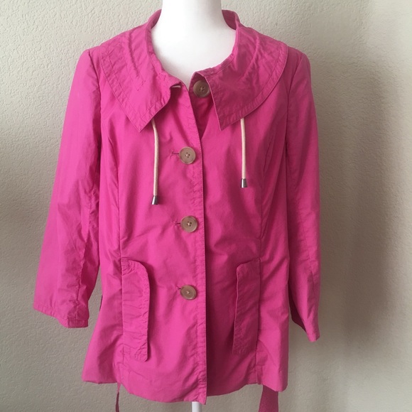 J. CREW LIGHTWEIGHT HOT PINK BELTED TRENCH COAT - Picture 1 of 4
